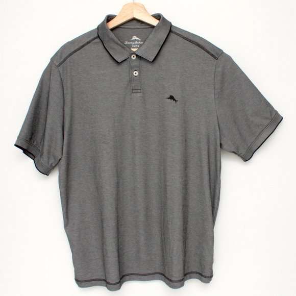 Tommy Bahama Men's Short Sleeve Polo Shirt Supima Cotton XLTG Dark Gray - Picture 3 of 9